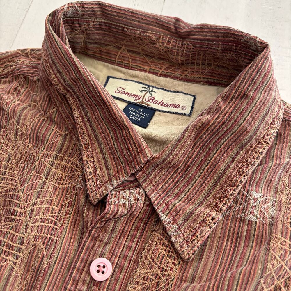 Tommy Bahama 100% Silk Tropical Long Sleeve Casual Button Down Shirt SZ Medium